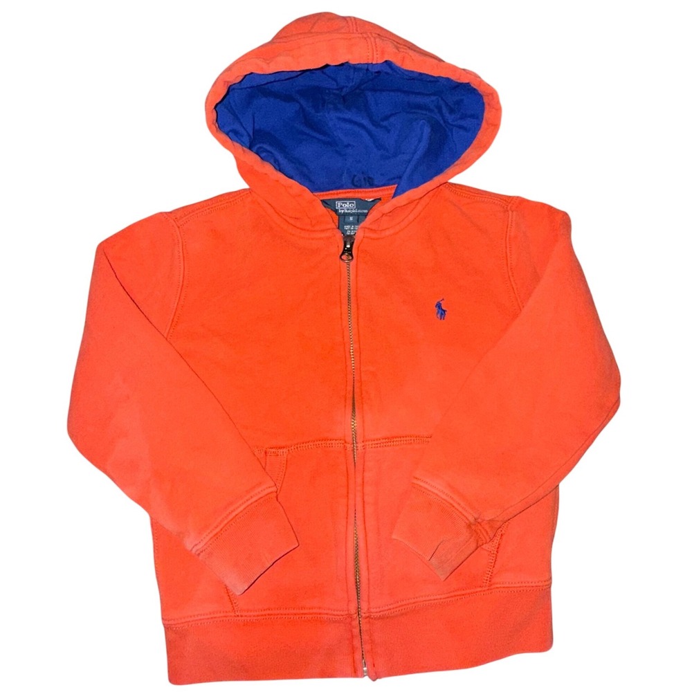 Polo Ralph Lauren Zip Hoodie Size 5 Orange Blue Pony Classic Preppy Sweatshirt‎